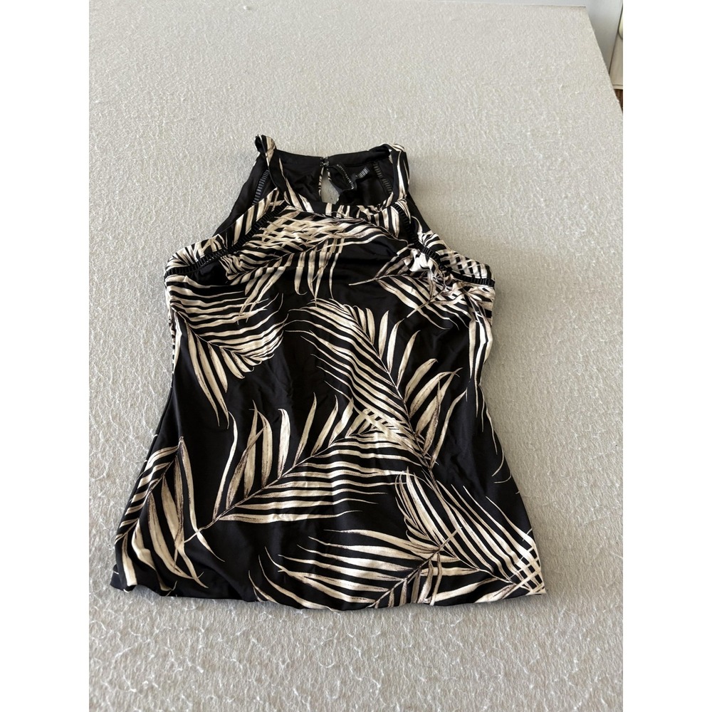 White House Black Market Tankini Swimsuit Top Womens S Black Palm Print Beaded